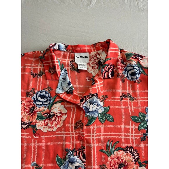 Bon Worth Women’s Orange Floral Button Up Hawaiian Style Blouse Top Size large - Picture 4 of 6